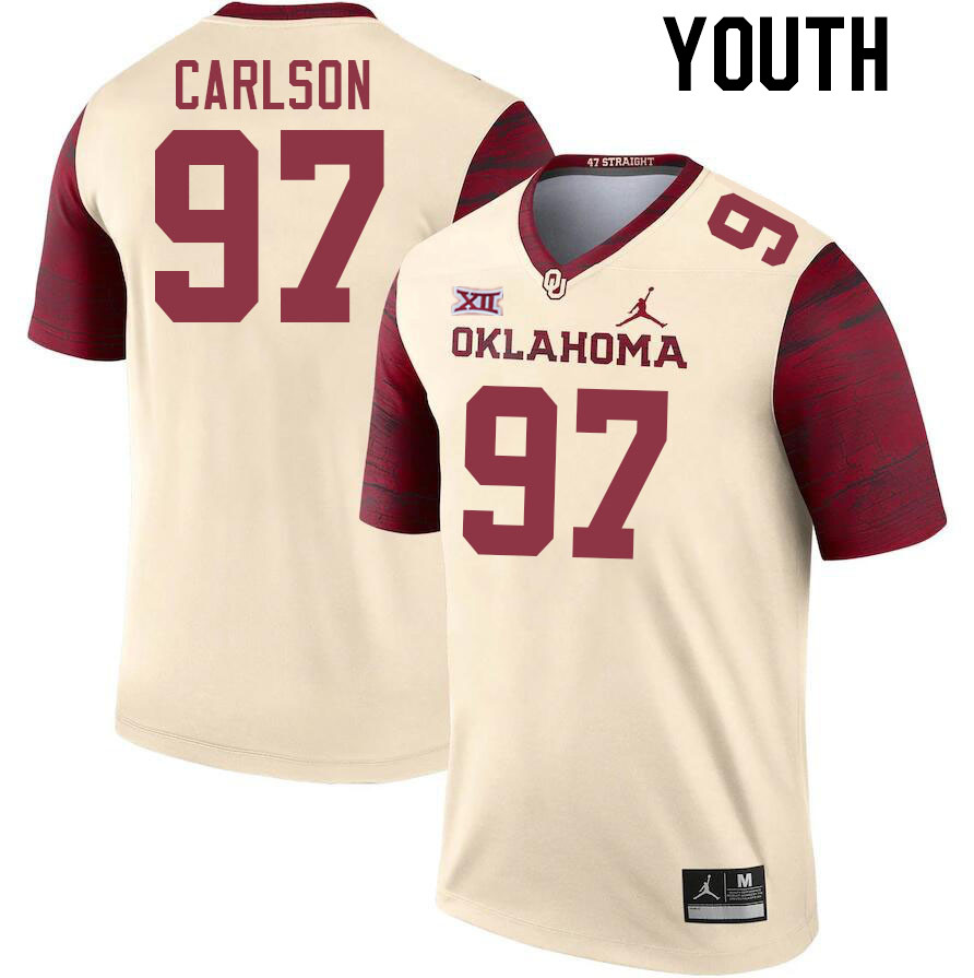 Youth #97 Kyle Carlson Oklahoma Sooners College Football Jerseys Stitched Sale-Cream